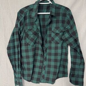 Amazon Green and Black Plaid Button Down Shirt
